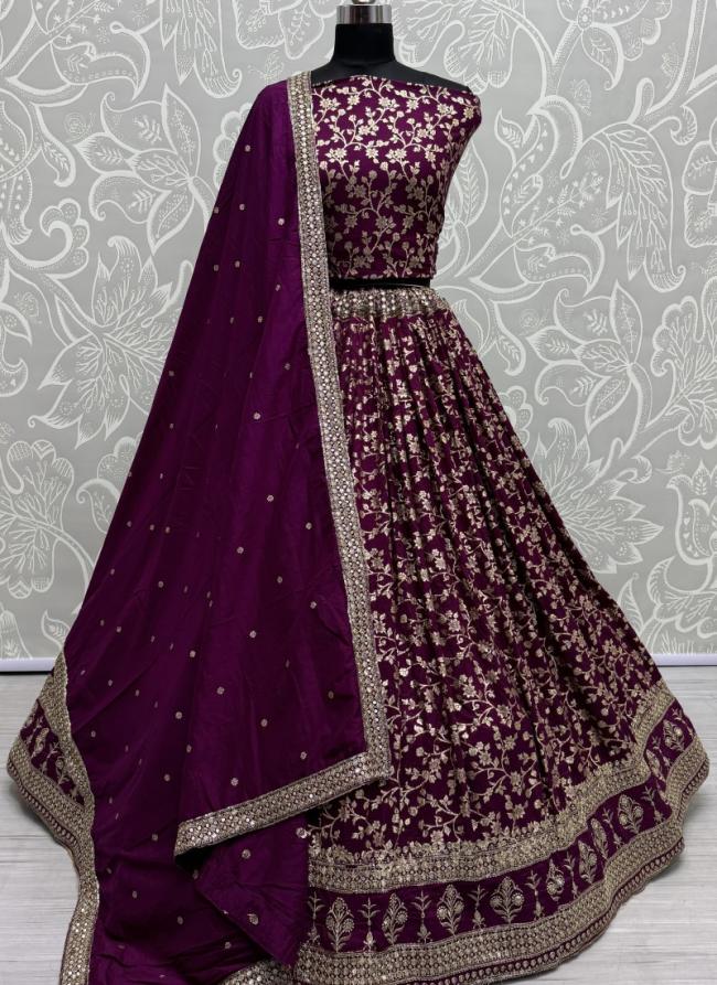 Rimzim Viscose Purple Bridal Wear Embroidery Work Lehenga Choli